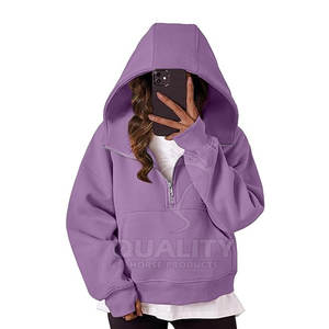 Sudaderas con capucha de media cremallera para mujer de calidad superior, ropa de calle cómoda con cuello con capucha, venta en línea - Product Image 1