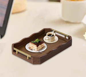 Bandeja DE SERVICIO DE MADERA hecha a mano con asas de metal Bandeja de mesa de centro decorativa rectangular para alimentos, bebidas y decoración del hogar - Product Image 5