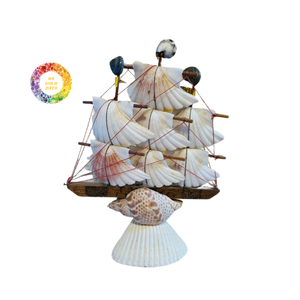 Barco de conchas hecho a mano de edición limitada | Decoración marina única | Artesanía costera de Vietnam - Product Image 2