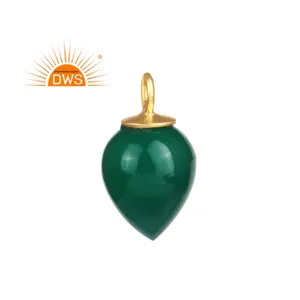 Best Verkopende Sterling Zilver 18K Vergulde Natuurlijke Groene Onyx Hanger Demi Fijne Sieraden Fabrikant