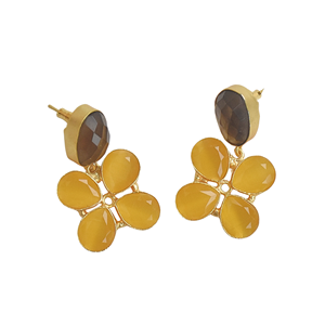 Pendientes de Cuarzo Ahumado Laxmi Jewellers, Chapados en Oro de 18K, con Diseño de Constelación, Estilo Clásico - Product Image 3