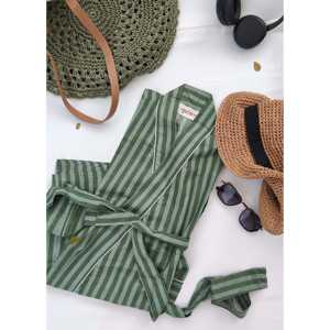 Robe de plage ample à col en V et manches trois-quarts, taille naturelle, couleur sauge douce - Product Image 2