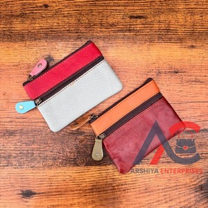 Cartera pequeña de cuero reciclado hecha a mano, monedero occidental de cuero colorido con cremallera para mujer, Cartera de cuero personalizada - Product Image 1