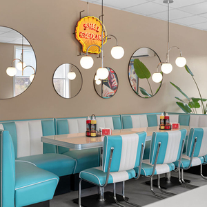 Meubles de restaurant de style rétro américain, banquettes personnalisées en cuir PU pour café et bar. - Product Image 1