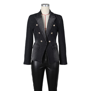 Traje de mezclilla de dos piezas para mujer con botones llamativos y bolsillos delanteros Traje de mezclilla de manga larga para mujer - Product Image 5