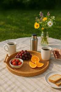 Handwoven Rattan Serving Tray <b>with</b> <b>Handles</b> | Eco-Friendly <b>Wicker</b> <b>Basket</b> for Kitchen, Food Storage & Home Decor - Product Image 3