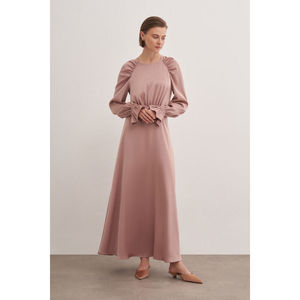 Vestido de gala largo hasta el suelo, corte en A, en rosa pudor, con detalle fruncido y brillo - Product Image 1