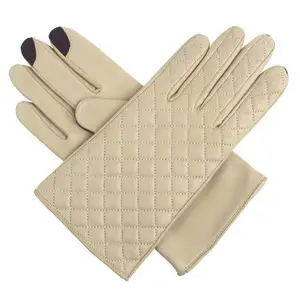 Gant de cyclisme en cuir de mouton d'hiver pour femmes épais chaud en peluche doigt complet coupe-vent gant à écran tactile - Product Image 1