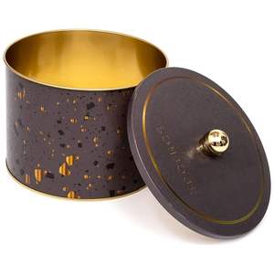 Kontensan ER1458G 175x130mm Boîte en métal ronde marron terrazzo avec poignée à bouton pour le rangement ou la décoration - Product Image 1