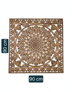 Panel de Pared Tallado, Diseño Floral Mandala Cuadrado, Madera y MDF Hechos a Mano, 90 x 90 cm, Marrón, para Salas de Estar y Dormitorios - Product Image 4