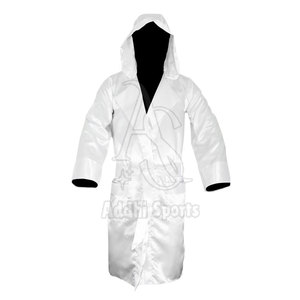 Bata de pelea de satén para hombre, ropa de kickboxing con capucha personalizada de OEM de fabricante de productos de boxeo de buena reputación - Product Image 1