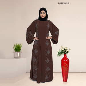 Abaya pour femme en tissu Nida de qualité supérieure, longue, à manches longues, col rond, robe de soirée formelle, broderie, écologique, respirante - Product Image 1