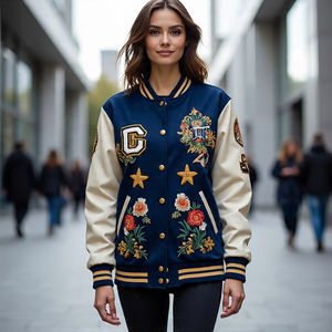 2024 Winter Fashion Women's Baseball Varsity Jackets Custom Embroidery Bomber Varsity Jacket Women's Button <b>Down</b> Varsity Coat - Product Image 6