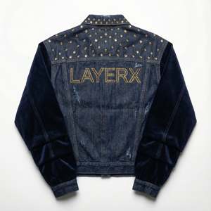 แจ็คเก็ตยีนส์ผู้ชายสไตล์ Y2K แบบสั่งทำพิเศษ - กันลม แห้งเร็ว ตกแต่งสไตล์วินเทจ แผ่นกำมะหยี่ ปักลายโทนสีเดียว ปิดกระดุมเม็ดเดียว ทรงบ็อกซี่ - Product Image 2