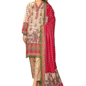 Traje de Mujer Transpirable de Algodón/Poliéster, Traje de Tela de 3 Piezas con Shalwar Kameez y Dupatta Cosidos - Product Image 1