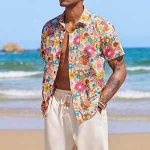 Nueva camisa de playa suelta de manga corta a rayas de lino y algodón con estampado de playa de verano para hombre de alta calidad - Product Image 6
