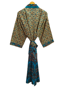 Kimono de seda Sari Vintage indio, albornoz de seda suave, bata de retazos de tamaño libre, ropa de noche, bata multicolor, ropa cómoda para la casa - Product Image 5