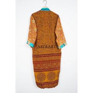 Ensemble de vêtements de nuit en soie fait main, élégant, long kimono, robe de chambre, doux, design patchwork pour femmes - Product Image 5