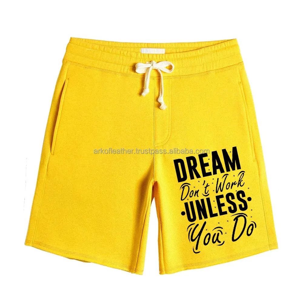 High Quality Men's Fleece Shorts Yellow Color Cotton Shorts Casual Wear Elastic Waste Men Short Sweat Pants With Custom Logo