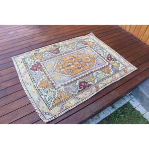Tapis turc vintage 3,1x4,1 pi (94x125 cm), tapis persan orange - Product Image 2