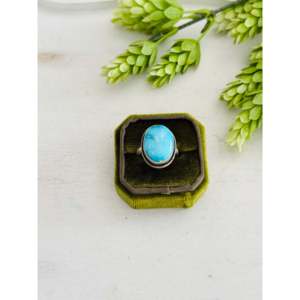 Eli Skeets Blue Ridge Turquoise Rose Gold Plated Sterling Silver <b>Adjustable</b> <b>Ring</b> Bezel Invisible Setting One Size Fits All Gift - Product Image 1
