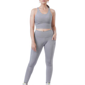 Conjunto Deportivo de Yoga para Mujer Talla Grande, Leggings de Cintura Alta, 2 Piezas, Cintura Elástica, Sujetador Deportivo, Logotipo Personalizado en la Parte Delantera, Spandex/Poliéster - Product Image 1