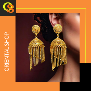 Boucles d'oreilles personnalisées OEM serties de boucles d'oreilles de style Jhumka plaqué or 22CT, bijoux pour femmes par les exportateurs - Product Image 3