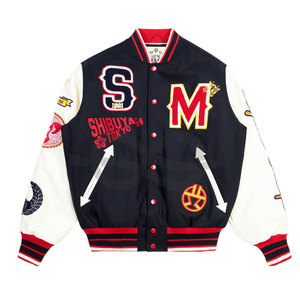 School College Logotipo personalizado Chenille Bordado Contraste Bomber Parche de béisbol Letterman Chaqueta universitaria de lana para hombre - Product Image 1