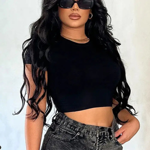 OEM venta al por mayor logotipo personalizado mujeres sólido impresión Camiseta corta mujer negro acanalado crop tops camisetas sexy de punto tubo camisetas mujeres - Product Image 4