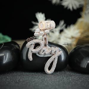 Custom Hip Hop Name Pendant Moissanite Diamond 925 Sterling Silver Rose <b>Gold</b> Plated <b>Double</b> Layer Jewelry by Phoenix Enterprise - Product Image 6