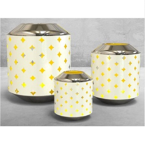 Luxury Decorative Metal Ivory Powder Coated <b>Candle</b> <b>Holder</b> with Gold Dots Modern <b>Lantern</b> <b>Candle</b> Stand for Home & Event Décor. - Product Image 6