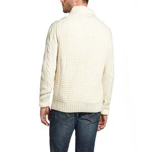 Small Size <b>Men's</b> White Fisherman Toggle <b>Shawl</b> Neck Sweater Weatherproof with Button Decoration - Product Image 2