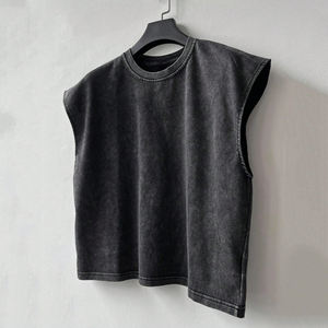 Venta al por mayor personalizado High Street Washed camiseta sin mangas Hip Hop Casual chaleco Streetwear camiseta sin mangas para los hombres - Product Image 3