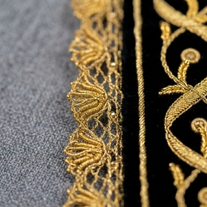 Handmade Gold Bullion Wire Embroidered Neck <b>Collar</b> Velvet Zardozi Patch for Ceremonial Vestments & Church Apparel - Product Image 1