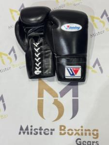 Gants de boxe gagnants de qualité supérieure Gants de sparring d'entraînement en cuir véritable noir Style à lacets - Product Image 4