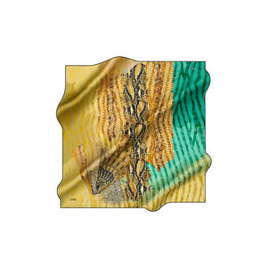 Yellow Silk Crepe Satin <b>Square</b> <b>Scarf</b> with Geometric Pattern - Product Image 1