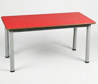 Table d'étude moderne et durable pour enfants, plateau en MDF, structure métallique, table d'activités carrée, utilisation scolaire, cuisine, extérieur, salle de classe, vente en gros