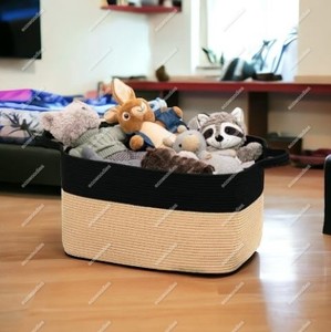 ขายร้อนเด็กแมวของเล่นผ้าฝ้ายธรรมชาติตะกร้าเชือกทอผ้าอ้อมเด็กและของเล่นหนังจับพับตะกร้าเก็บ - Product Image 2