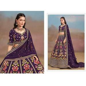 Collection de Lehenga Choli élégante et moderne en Georgette, à lacets dans le dos, silhouette fourreau, pour les fêtes, les mariages, broderie longue jusqu'au sol - Product Image 6