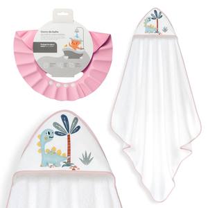 Juego de Toallas de Baño Dinosaurio Palma Mod 1x1 Mt. Toalla de Algodón Estampada con Gorro Rosa para Baño Infantil - Product Image 1