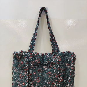 กระเป๋าโท้ทผ้าฝ้ายพิมพ์ลายบล็อกทำมือ เย็บด้วยเครื่องจักร สำหรับผู้หญิง ทันสมัย น้ำหนักเบา เป็นมิตรกับสิ่งแวดล้อม เหมาะสำหรับใส่ของช้อปปิ้ง สะพายไหล่ - Product Image 1