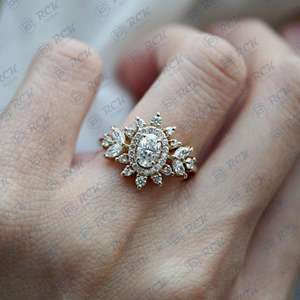 Anillo de diamante de moissanita de corte ovalado CTW 1,00, joyería de compromiso de Plata de Ley 925 para mujer, estilo de grupo - Product Image 1