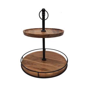 Présentoir à gâteau rond en bois, fer design moderne, finitions naturelles de luxe, présentoir pour fête d'anniversaire de mariage, vente en gros en vrac - Product Image 1