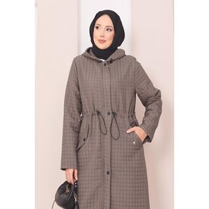 Abrigo Acolchado con Capucha de Visón Oscuro para Invierno, Tejido de Tela - Product Image 5