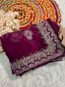 Saree Rani rouge en soie de cristal pur avec chemisier exclusif fantaisie, vêtements de fête de mariage pour occasions spéciales, vêtements pour femmes indiennes les plus vendus - Product Image 4