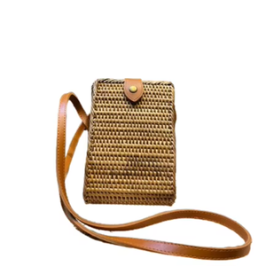 Lombok, bandolera de ratán tejida a mano, correa de cuero genuino, artesanía tradicional indonesia, artesanías de mimbre genuinas - Product Image 1