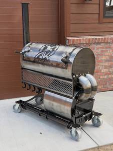 Stainless Steel Offset Smoker <b>Grill</b> with Electronic Ignition Flame Safety Chimney Thermometer and Rolling Cart - Product Image 6