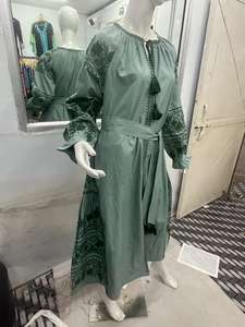 Venta al por mayor último 100% algodón bordado a mano ucraniano Casual Wear Maxi vestidos cintura natural tejido lavable - Product Image 3
