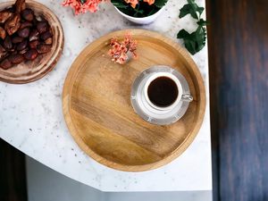 Rustic Wooden Serving <b>Tray</b> - Round Wood Decorative Vintage Centerpiece <b>Candle</b> Holder <b>Trays</b> Farmhouse Ottoman <b>Tray</b> - Product Image 4