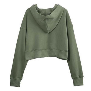 Venta caliente de las mujeres con estilo de gran tamaño recortada sudaderas con capucha transpirables con logotipo frontal Servicio OEM disponible - Product Image 2